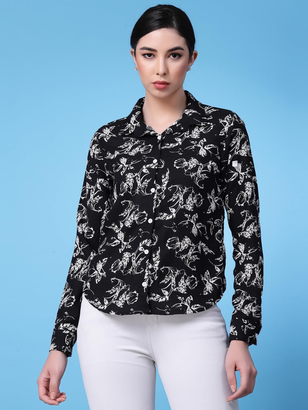 OOMPH! Shirts for Women, Floral Printed, Black