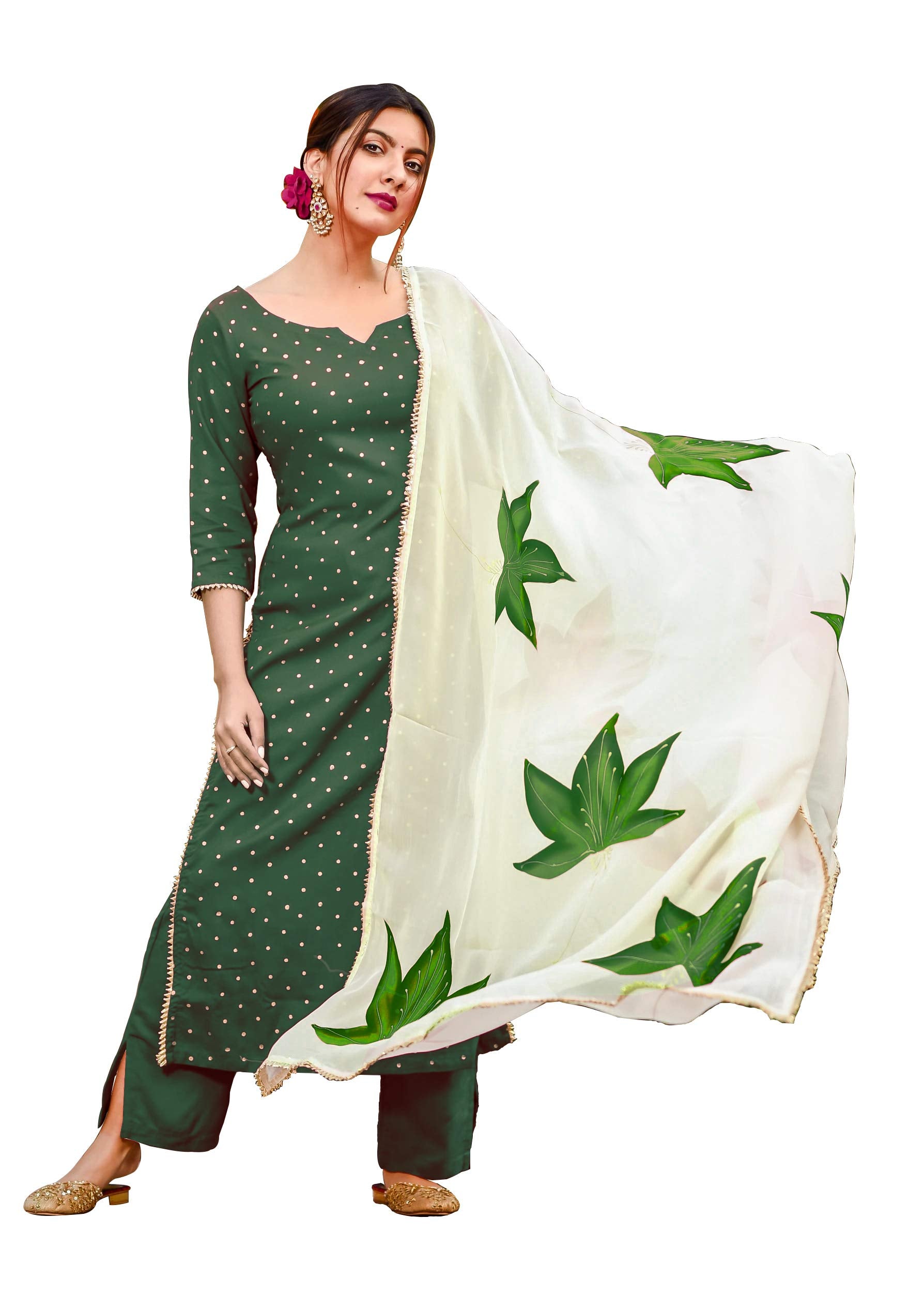 ANNI DESIGNER Women's Handpainted Suit Set (TAE Rayon Green_XXL)