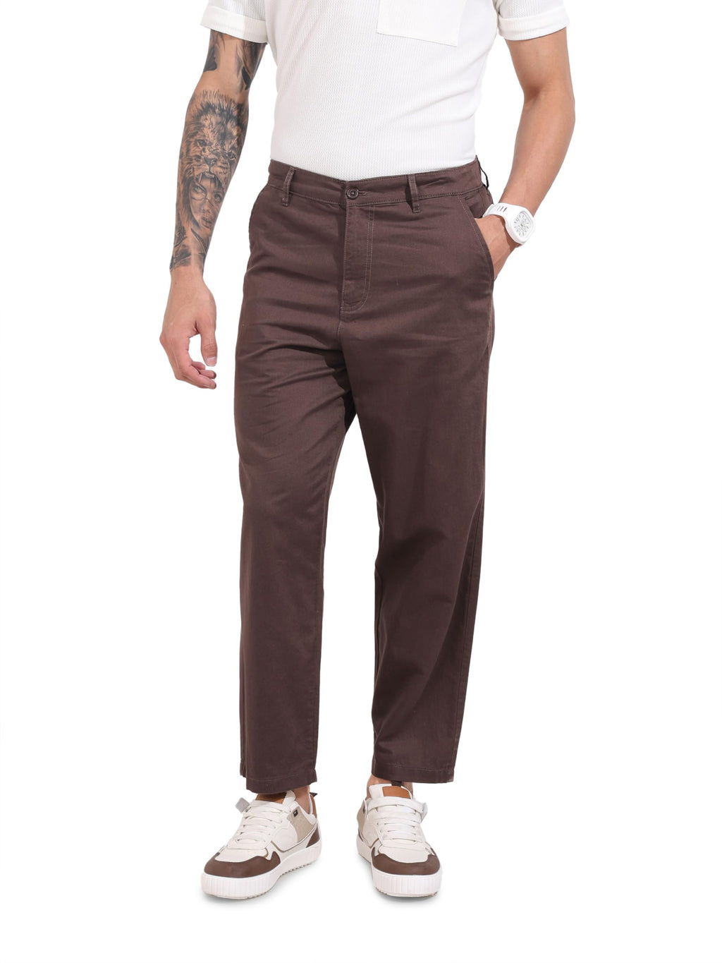 The Indian Garage Co Mens Mid-Rise Relaxed Fit Trousers Pants