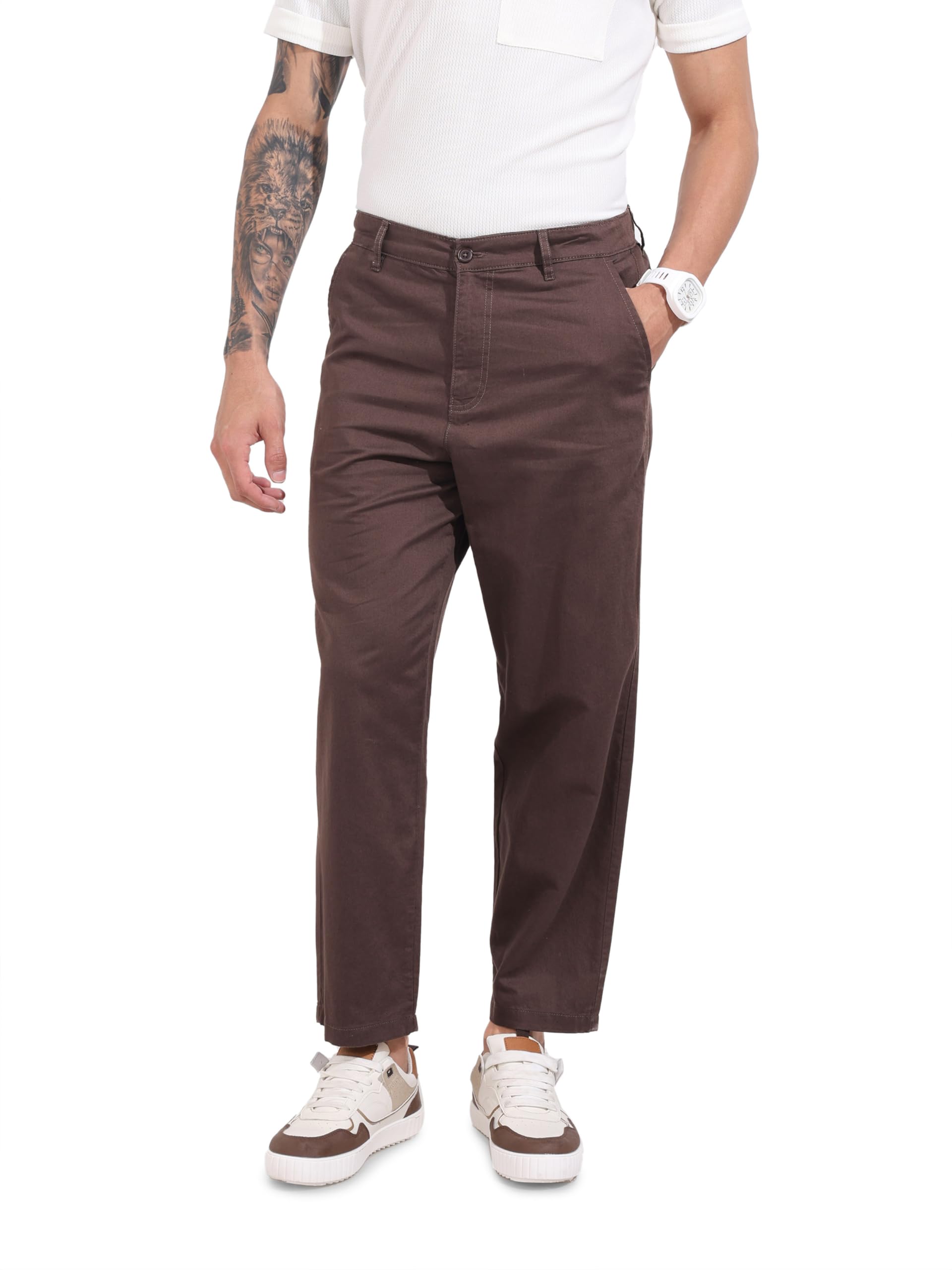 The Indian Garage Co Mens Mid-Rise Relaxed Fit Trousers Pants