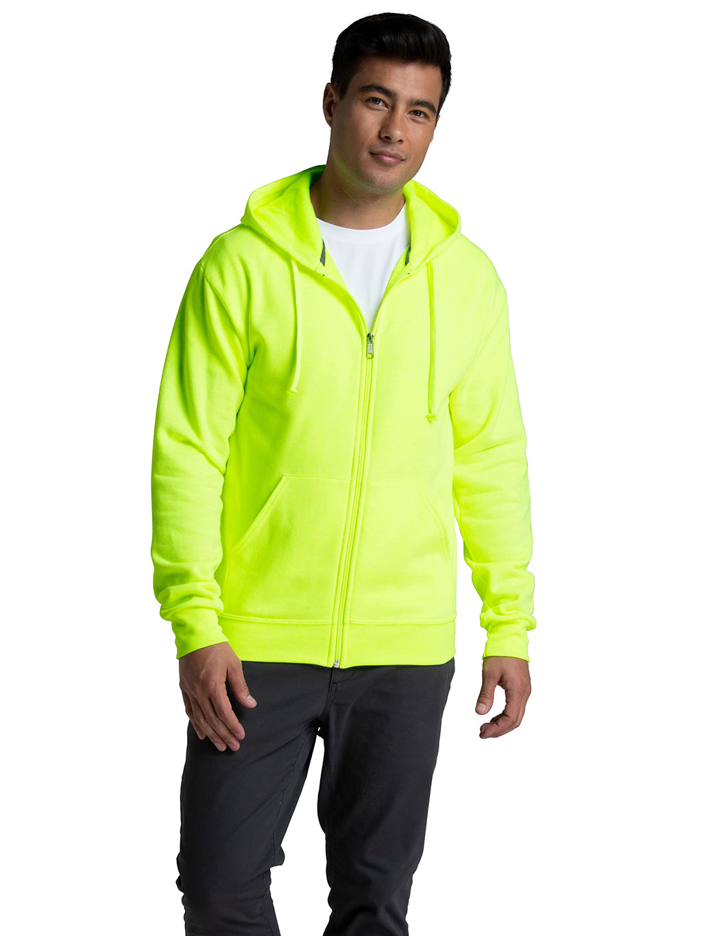 Fruit of the Loom Eversoft Fleece Hoodies, Pullover, Moisture Wicking & Breathable, Sizes S-4x, Safety Green Full Zip
