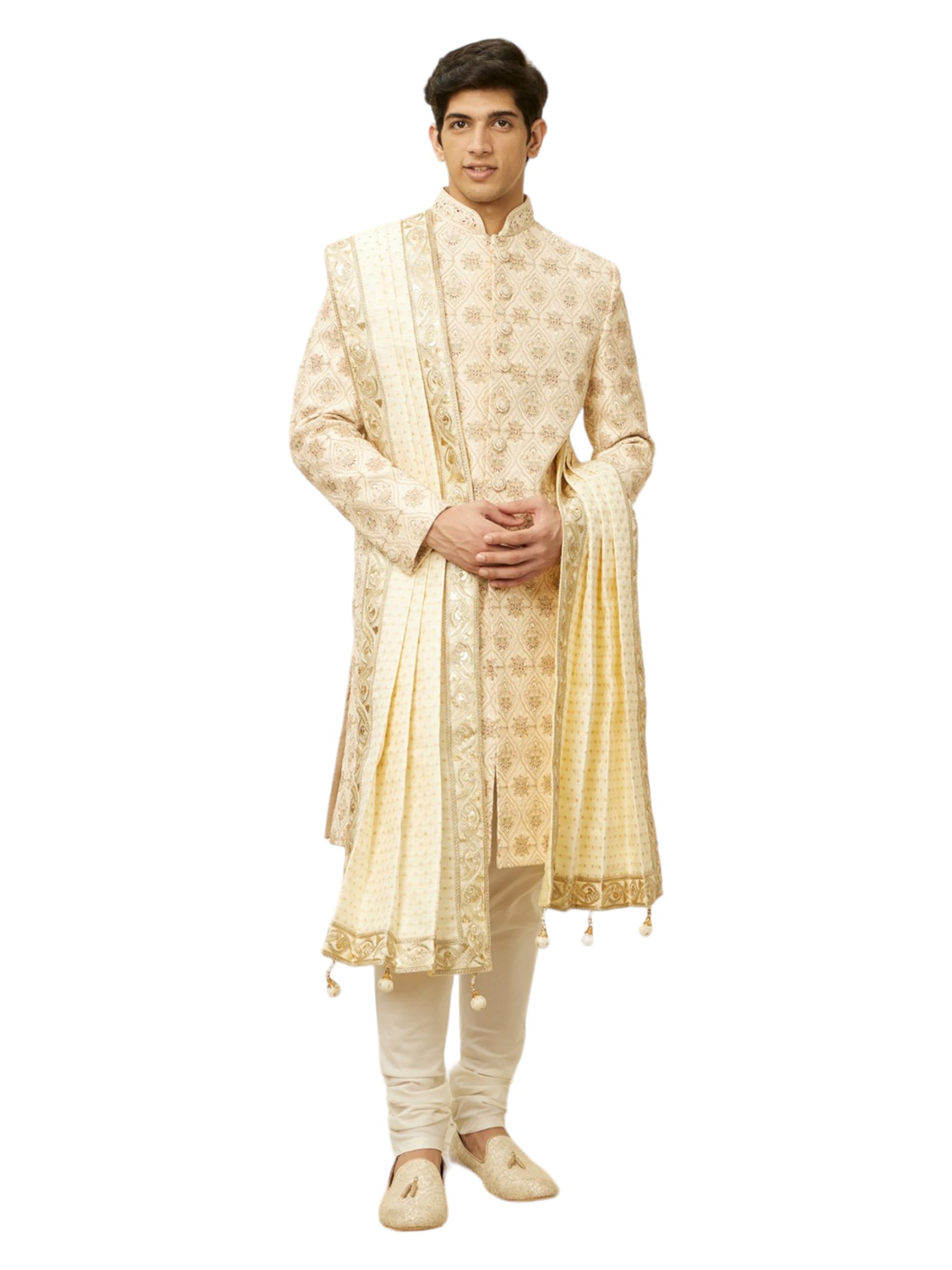 Manyavar Snow White Gota Patti Bordered Dupatta