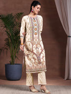 Libas Womens Printed Crepe Straight Kurta With Palazzos