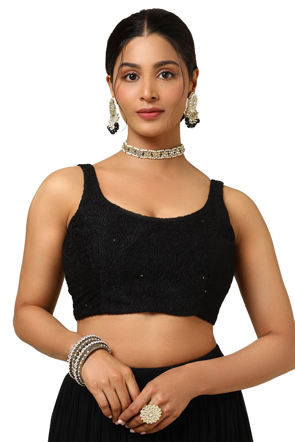 Soch Womens Black Viscose Embroidered Sleeveless Blouse
