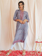 Libas Lavender Printed Crepe Straight Kurta