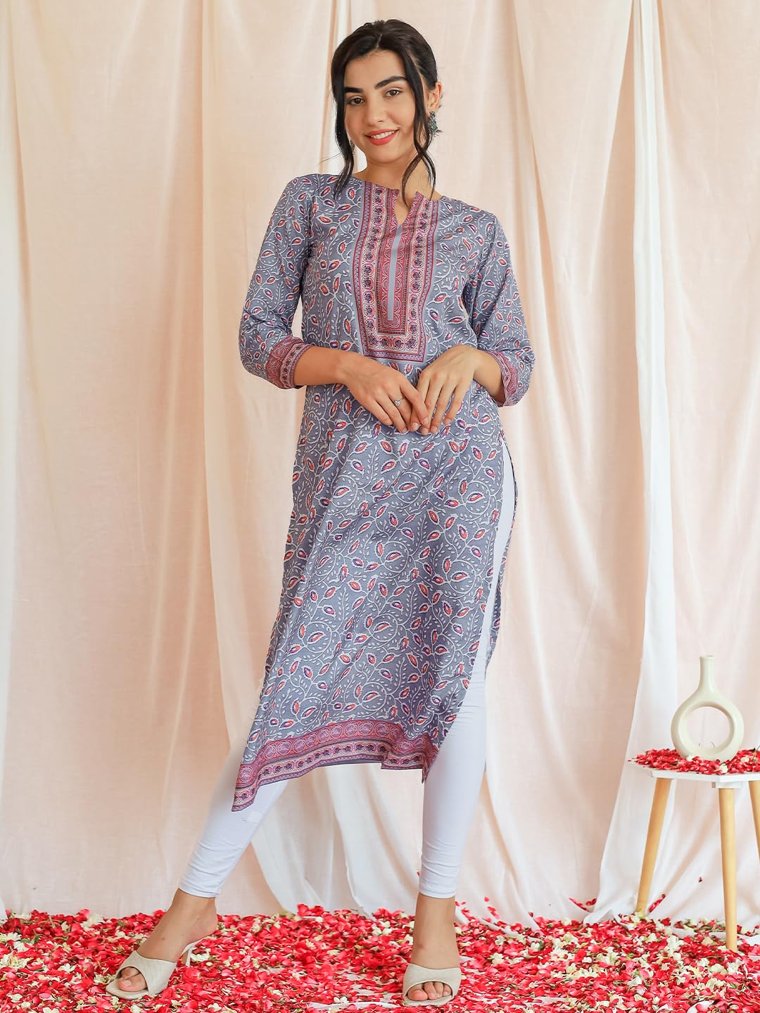 Libas Lavender Printed Crepe Straight Kurta