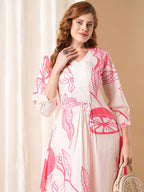 ANNI DESIGNER Ladies Cotton Blend Printed Kurta With Co-Ord Pants Set, pink, S