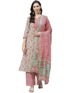 Nermosa Women Printed Kurta And Pant Set With Dupatta | Kurta Set With Dupatta | (In, Alpha, M, Peach)