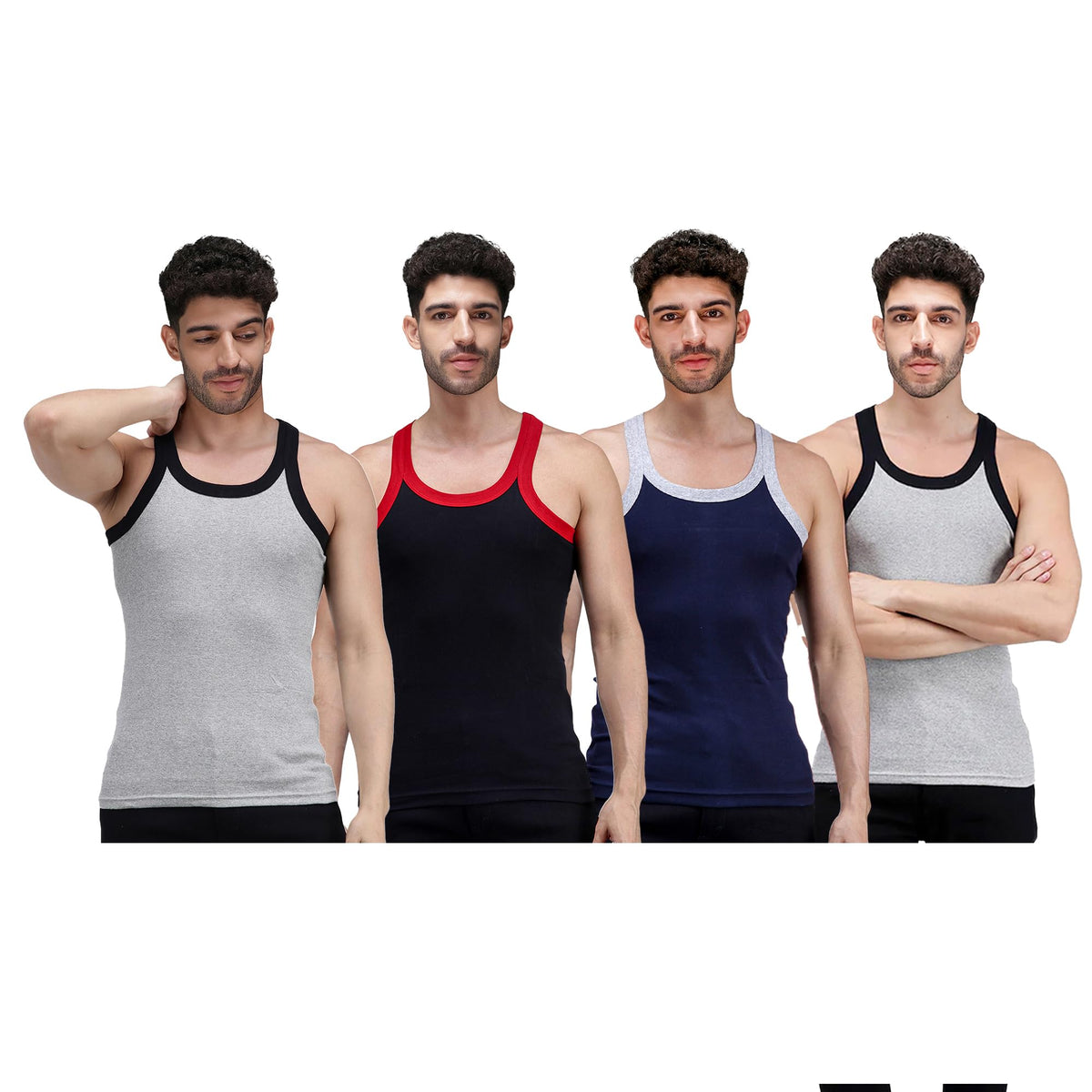 Amul Comfy MenS Gym Vest | Round Neck | Breathable Workout Innerwear | Ultra Soft Moisture Wicking | Pack Of 3 | Color May Vary