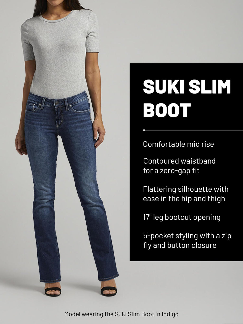 Silver Jeans co Womens Suki Mid Rise Slim Bootcut Jeans, Med Wash EKc385