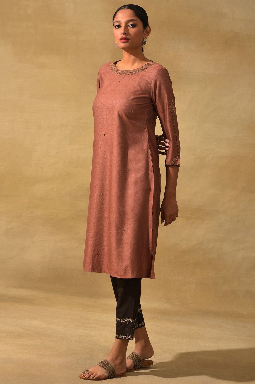 W For Woman Dusty Pink Silk Viscose Tussar Kurta