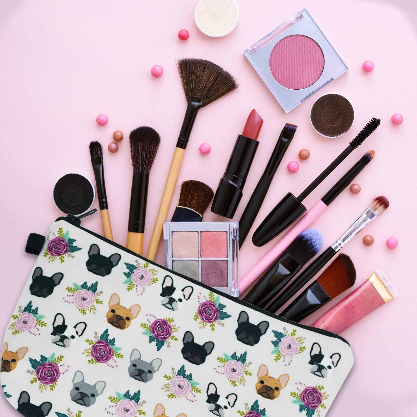 Cosmetic Bags for Women Small French Bulldog Purple Makeup Bag for Purse Travel Toiletry Bag Accessories Organizer Zipper Pouch