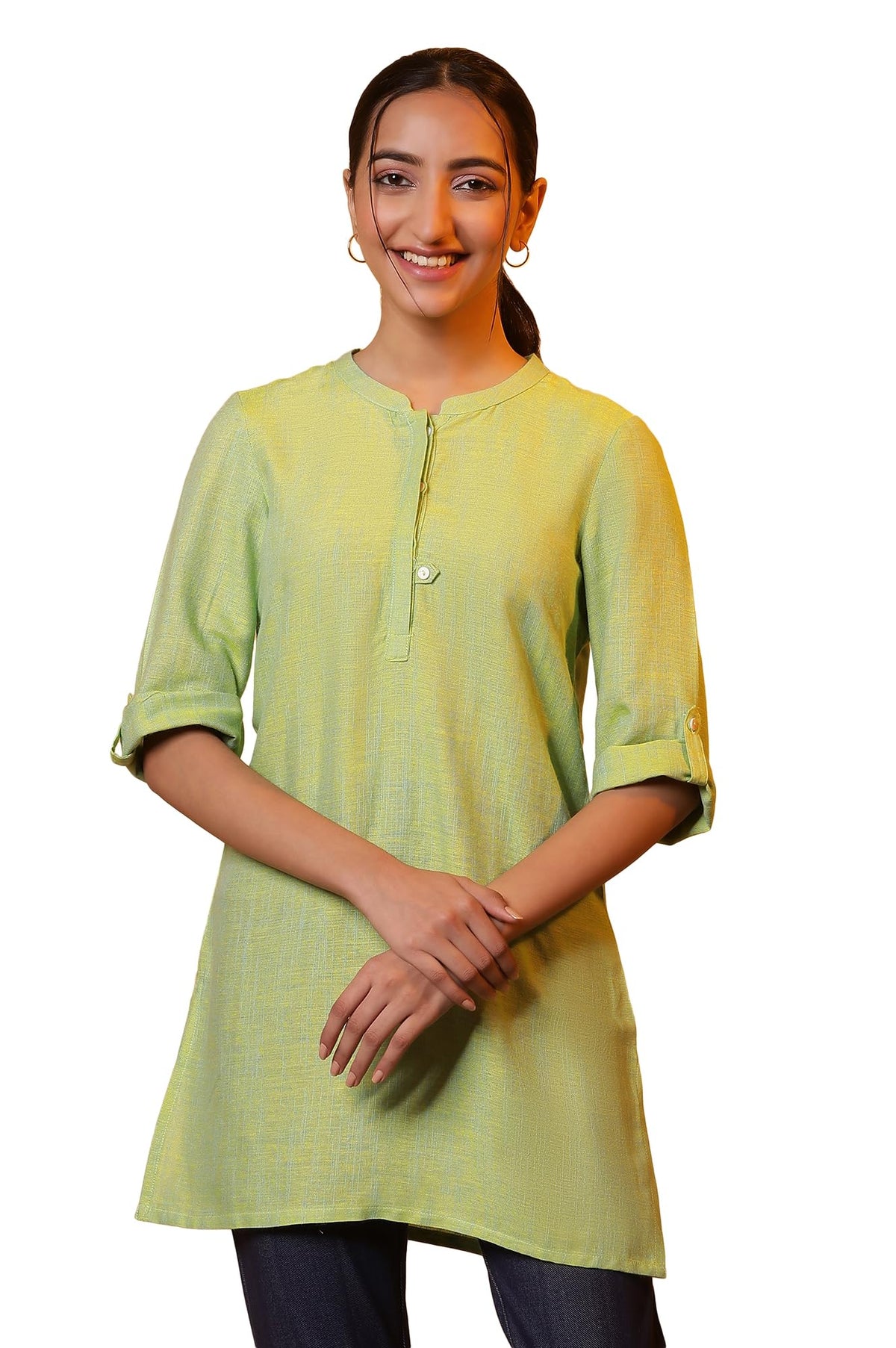 Aurelia Womens Cotton Regular Kurti (24FEA30432_Green