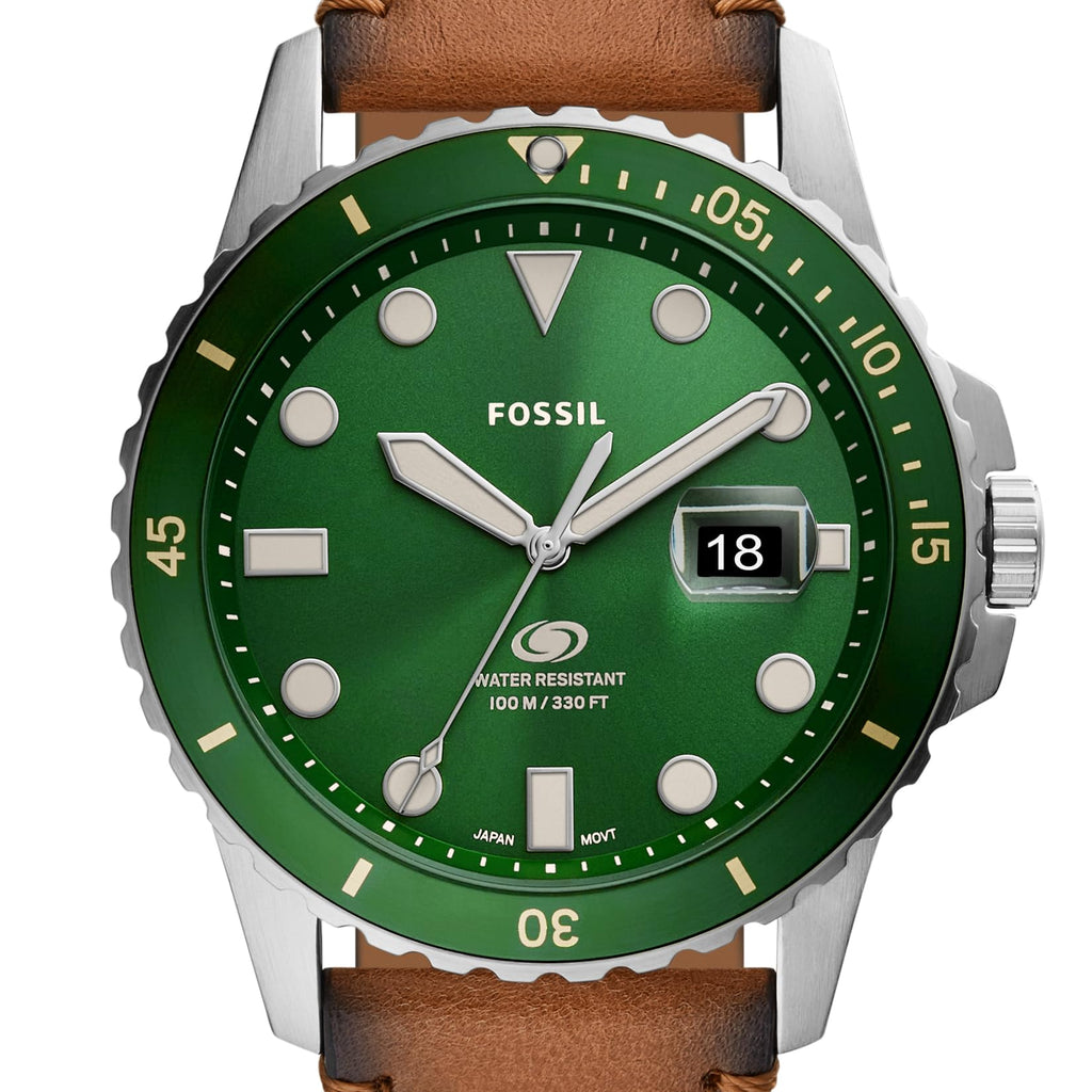 Fossil Men's Fossil Blue Quartz Stainless Steel and Leather Three-Hand Watch, Color: Silver, Sand (Model: FS5946)