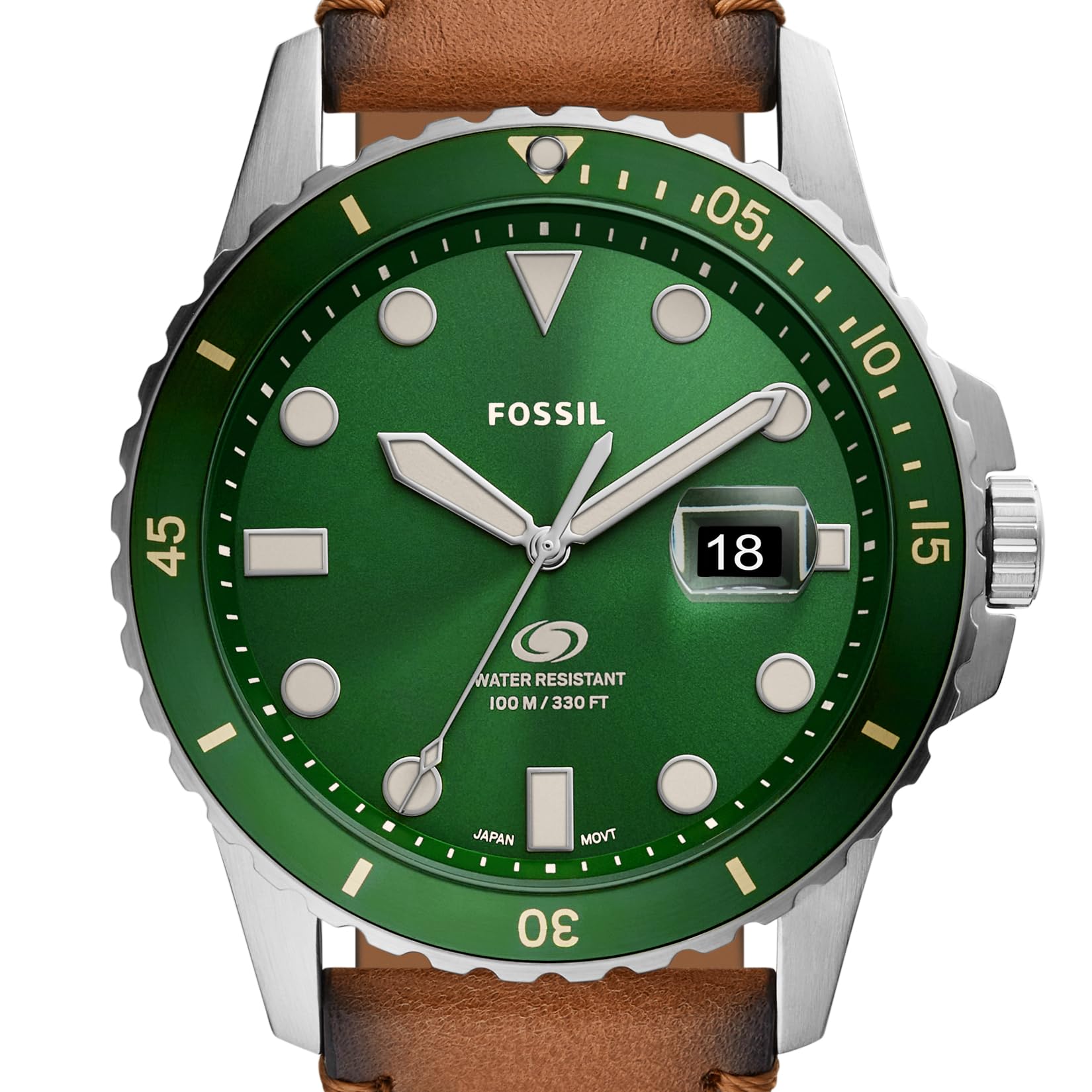 Fossil Men's Fossil Blue Quartz Stainless Steel and Leather Three-Hand Watch, Color: Silver, Sand (Model: FS5946)