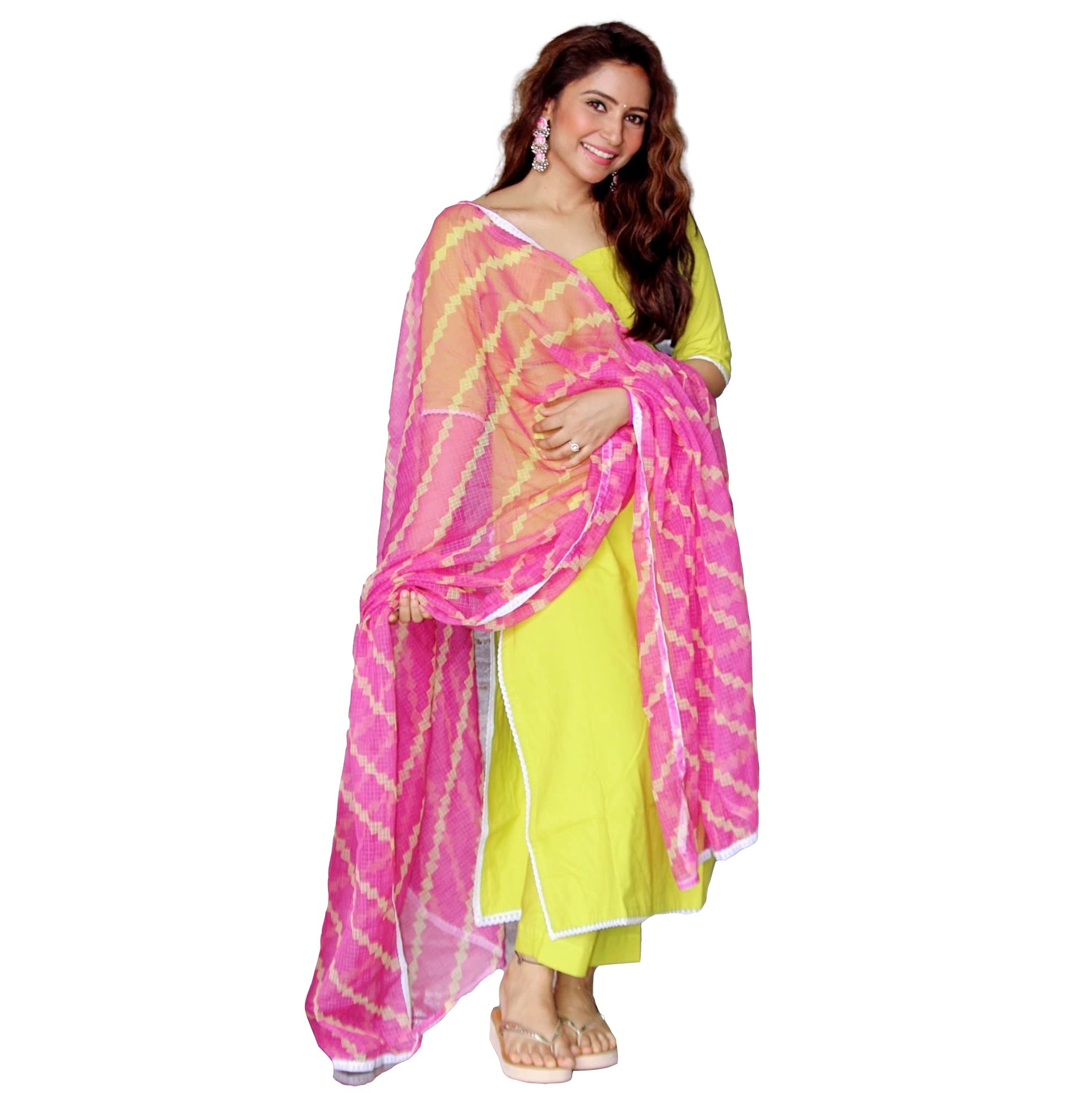 ANNI DESIGNER Womens Cotton Blend Kurta with Pant & Dupatta (Snap-Grey_Green_Small)