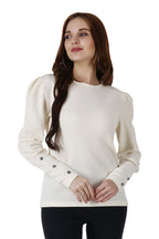 POPWINGS Casual Solid Puff Button Long Sleeves Tops for Women || Summer Round Neck and Stylish Western Top for Women