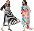 ANNI DESIGNER Ladies Cotton Blend Dupatta Kurta & Trousers - Pack of 2, multi-coloured, XXL