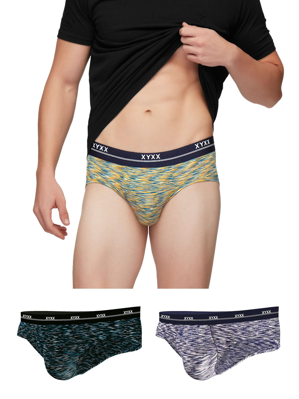 XYXX Mens Underwear Artisto IntelliSoft Antimicrobial Micro Modal Brief Pack of 3 (Yellow & Blue ; Blue & White ; Teal & Black;