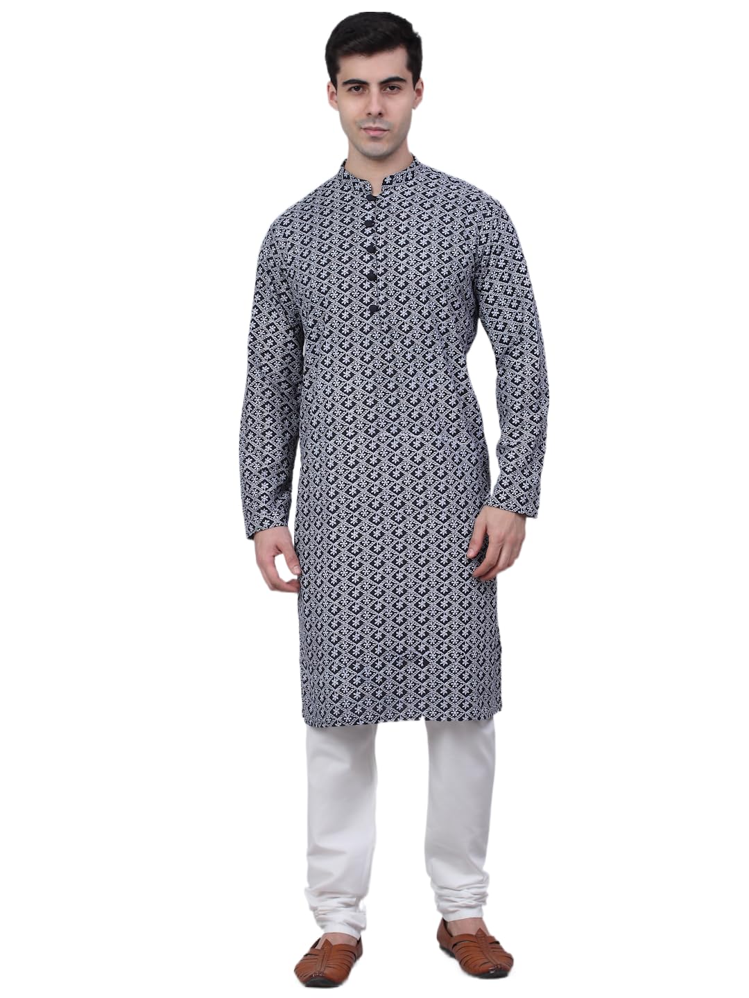 Jompers Mens Floral Embroidered Kurta Pyjama Set