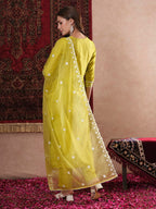ANNI DESIGNER Womens Rayon Blend Straight Embroidered Kurta with Pant & Dupatta (Carlton LEMON-VKS07_3XL_Lemon_XXX-Large)