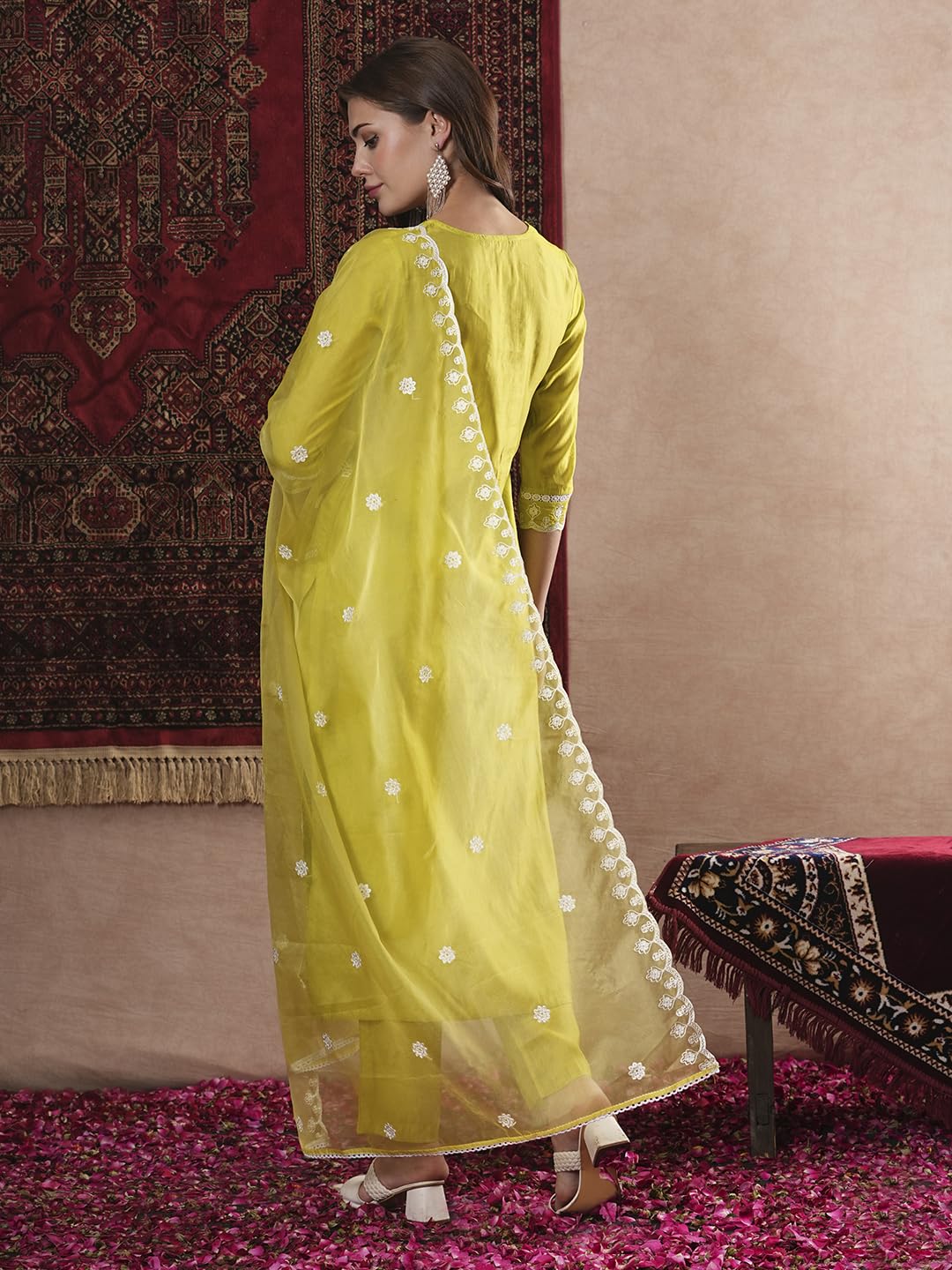 ANNI DESIGNER Womens Rayon Blend Straight Embroidered Kurta with Pant & Dupatta (Carlton LEMON-VKS07_3XL_Lemon_XXX-Large)