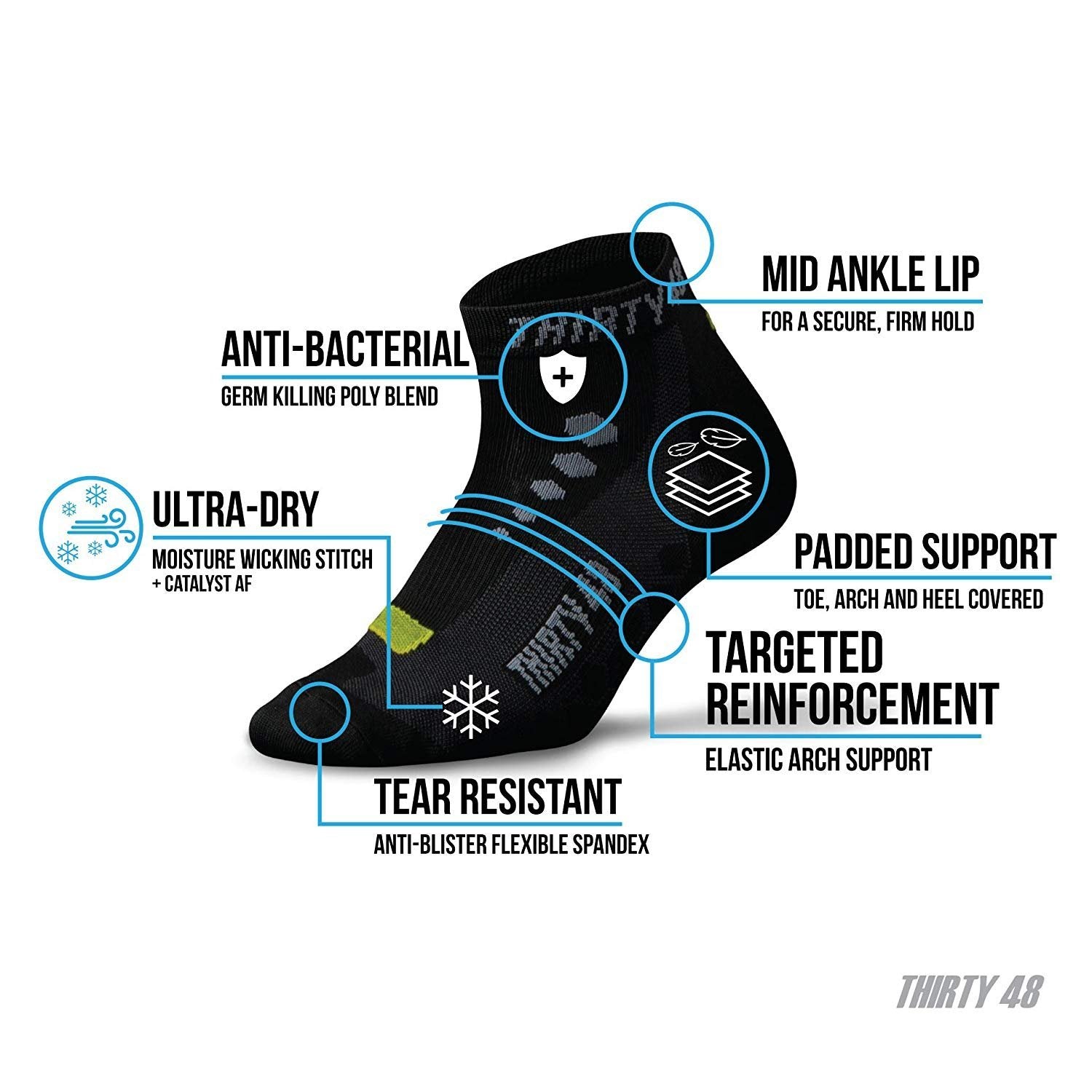 Thirty48 Low Cut Cycling Socks for Men and Women | Unisex Breathable Sport Socks (Medium - Women 7-10 // Men 6-9, [3 Pairs] Blac