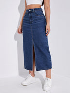 Shasmi Womens Spring/Summer Casual Front Split Thigh Straight Denim Skirt ll Denim Skirt for Women Long ll Skirt & top for Wome