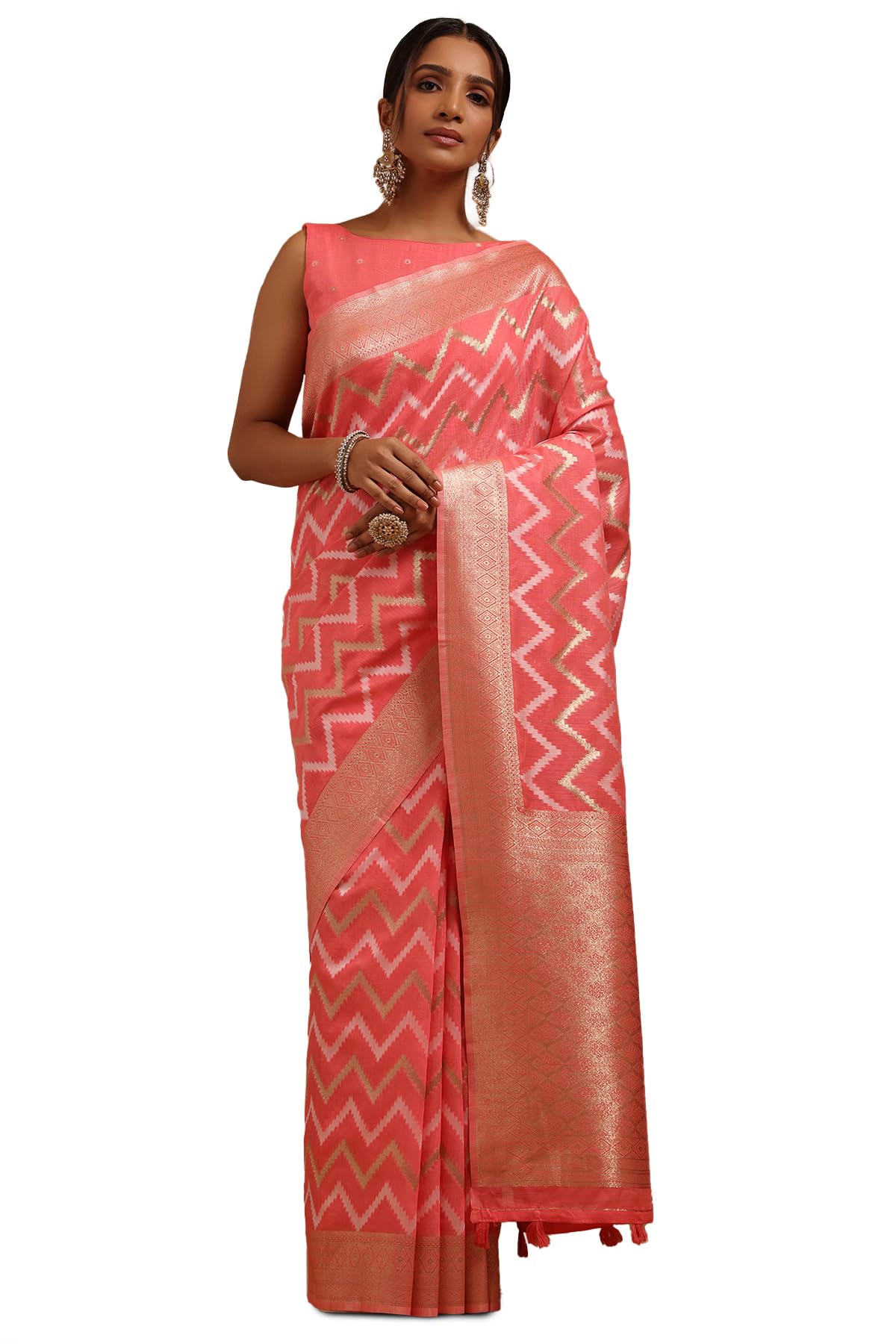 Soch Women Linen with Zari Woven Saree with Zari Woven