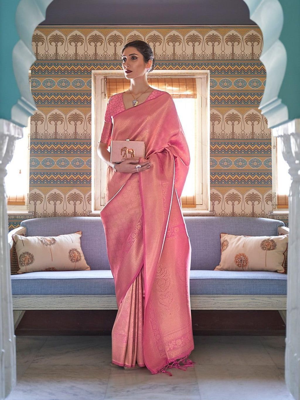 Madhuhansh WomenS Kanjivaram Banarasi Silk Saree Zari Woven For Festival Wedding With Rich Pallu Design And Unstitched Blouse P
