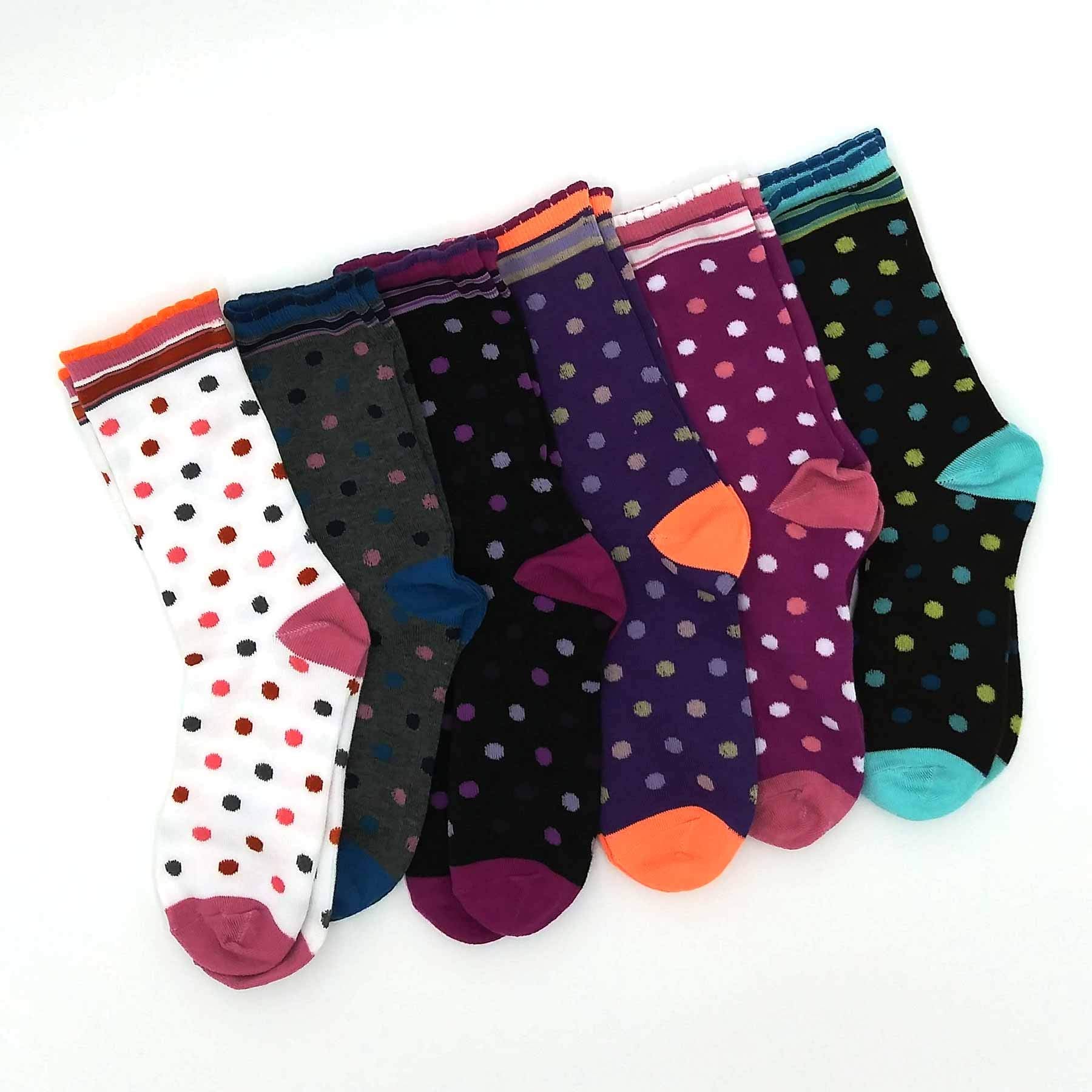 TeeHee Womens Ladies Value 6-Pack crew Socks (Polka Dots Scallop)