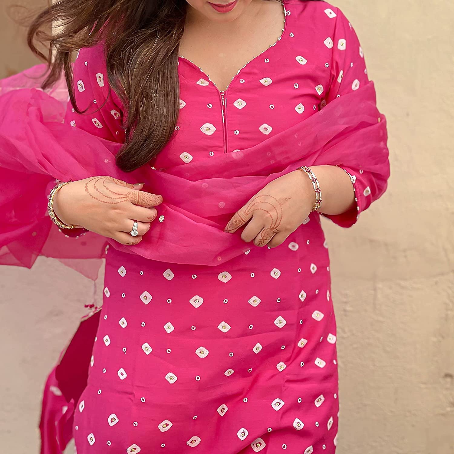 ANNI DESIGNER Womens Rayon Printed Kurta with Palazzo and Dupatta (Lohini Pink_M_Pink_Medium)