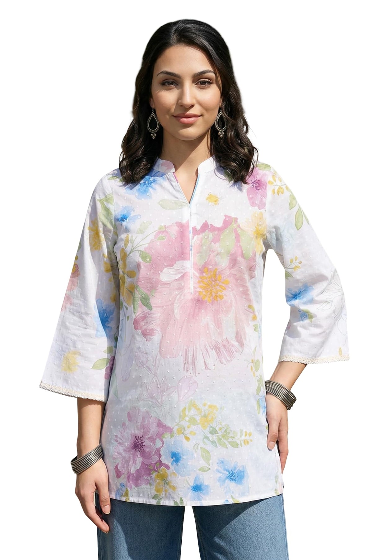Aurelia WomenS White Lace Floral Printed Pure Cotton Straight Kurti - (A30607-510713-2Xl)