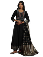 Libas Black Viscose Rayon Yoke Design Kurta Sets For Women