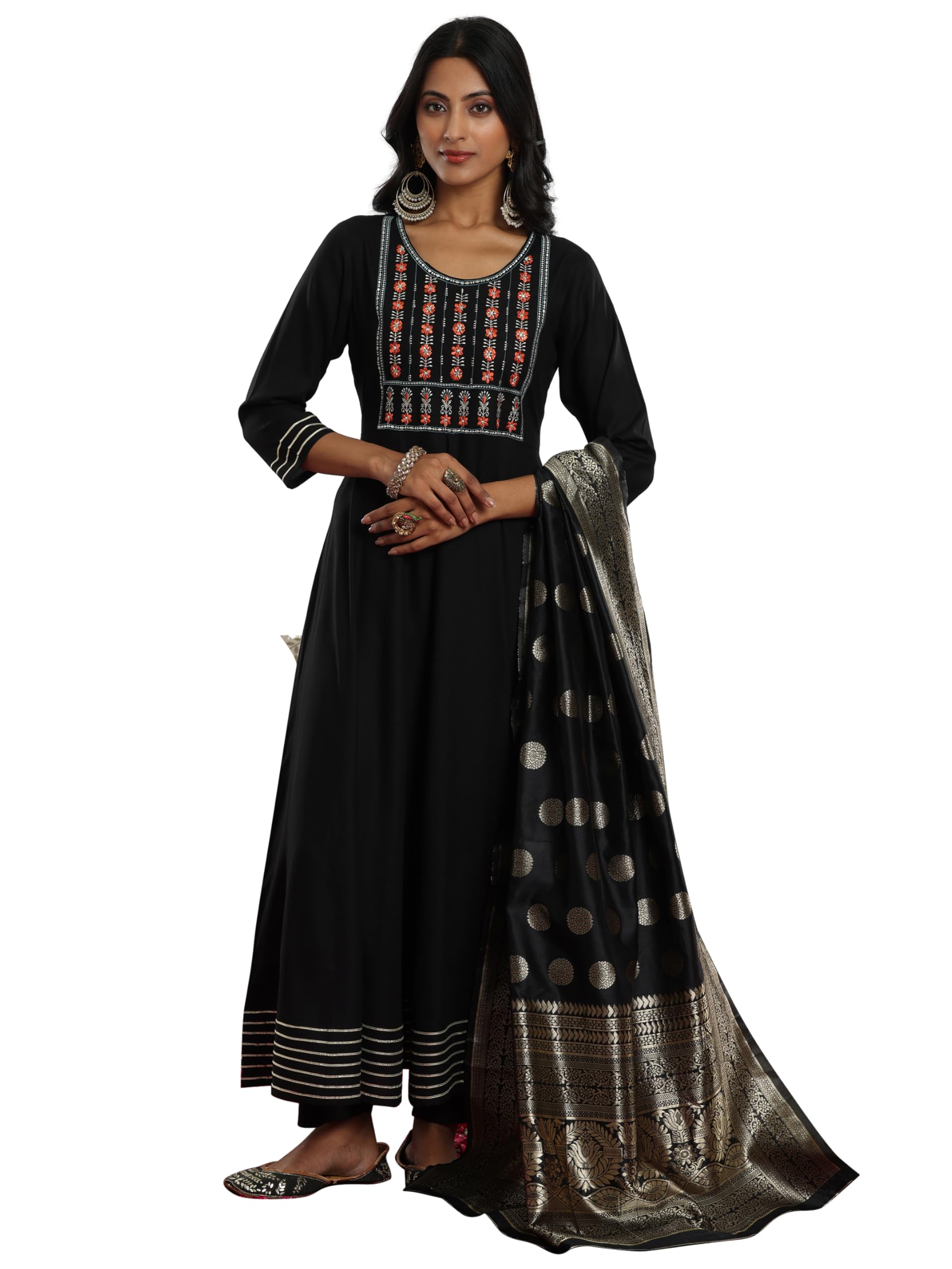 Libas Black Viscose Rayon Yoke Design Kurta Sets For Women