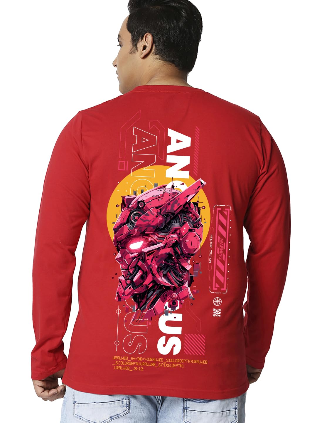 Bewakoof Mens Graphic Print Regular Fit Full Sleeve Round Neck Cotton Jersey Plus Size T-Shirt_657206_Red_5XL