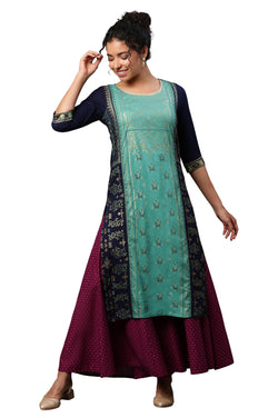 Aurelia Womens Viscose Regular Kurta (24FEA14530-507307_Navy Blazer)