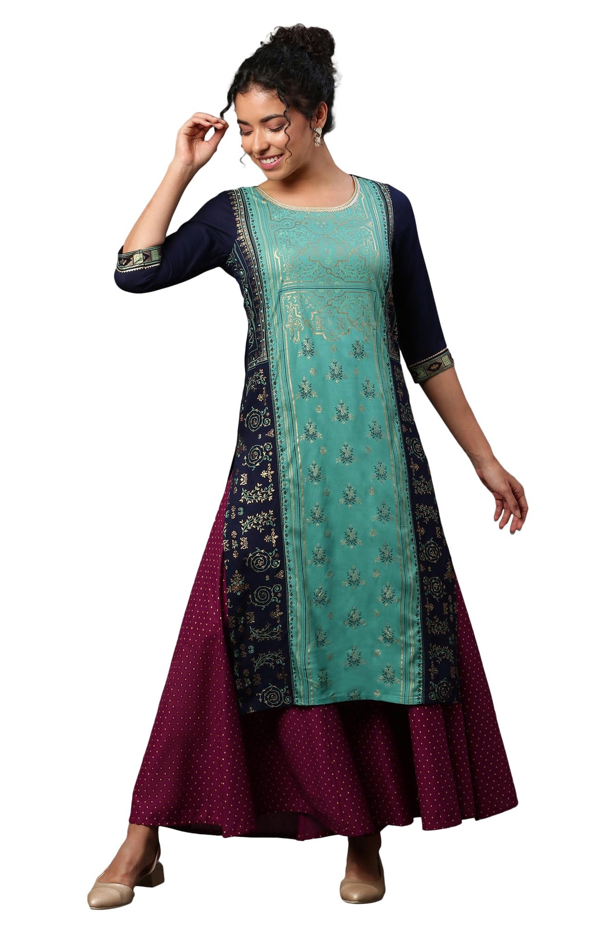 Aurelia WomenS Viscose Regular Kurta (24Fea14530-507307_Navy Blazer