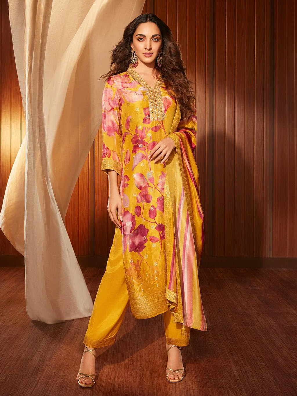 Libas Womens Silk Blend Kurta Set (27602_Mustard