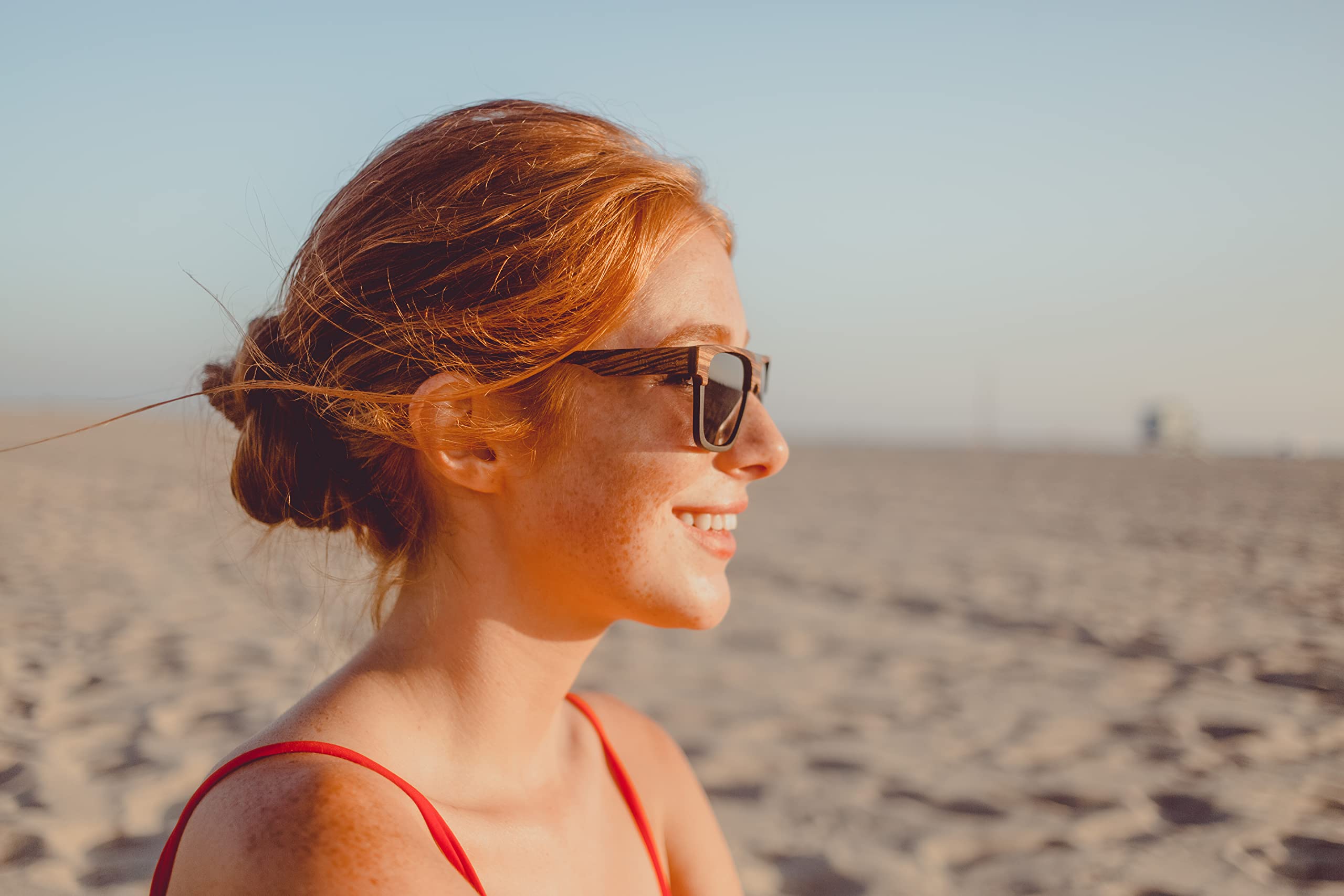 Woodies Polarized Modern Semi Square Sunglasses | Dark Lenses, Full Wood Frame | 100% UVA/UVB Ray Protection