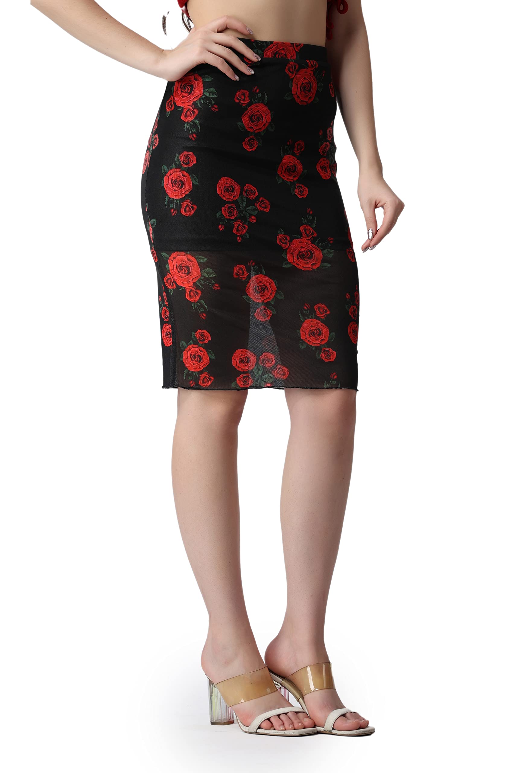 POPWINGS Floral Printed Knee Length Pencil Lining Skirt for Women || Knee-Length Pencil Skirt for Women || Latest Stylish Women