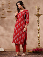 Anubhutee Women'S Maroon Ethnic Motifs V-Neck Straight Kurta…