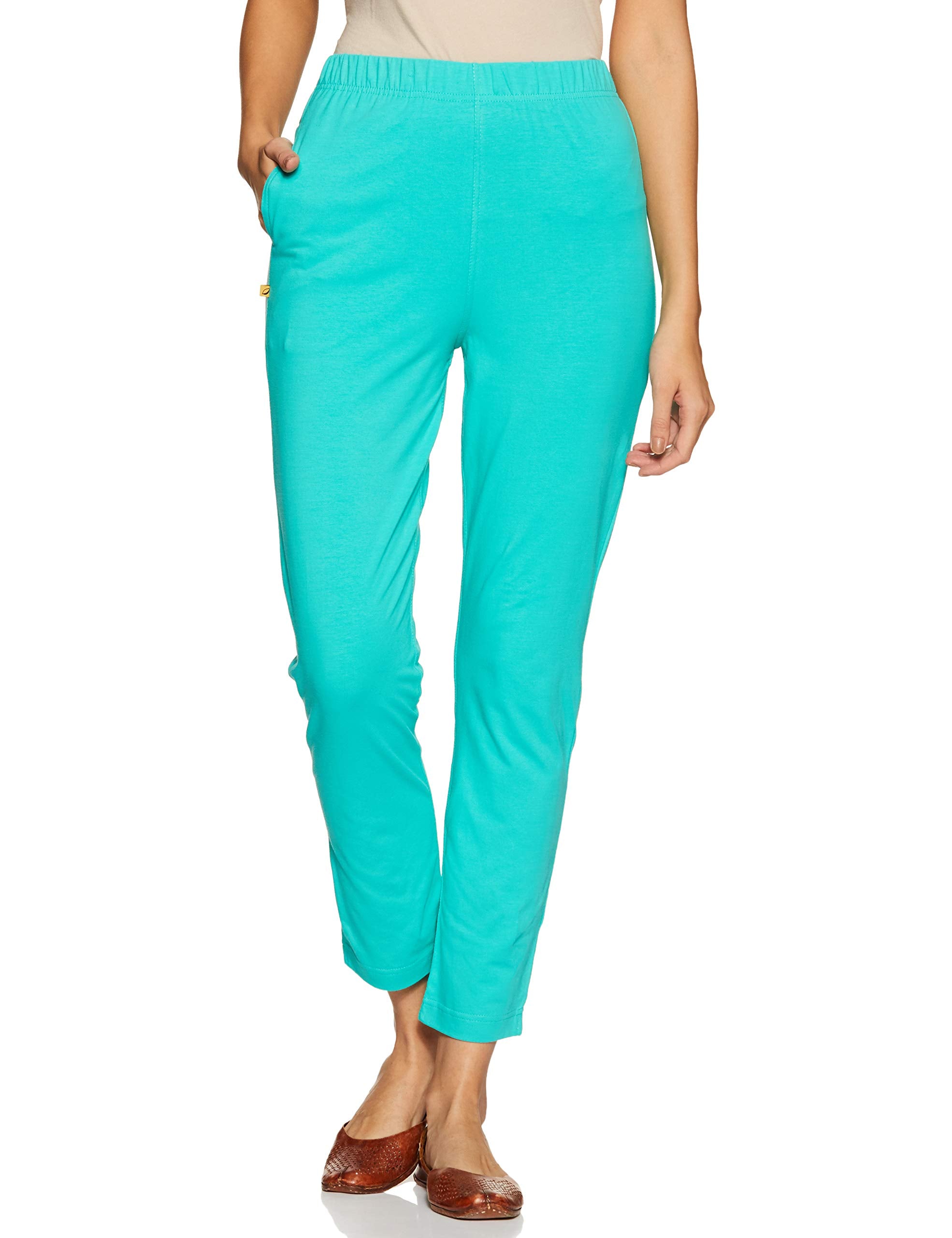 Aurelia Womens Solid Casual Pants (Turquoise_Medium)