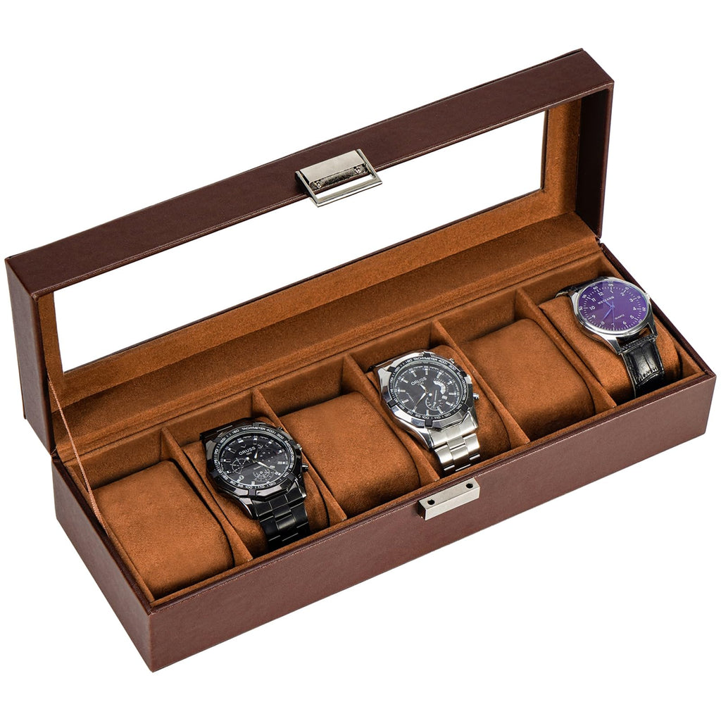 ProCase Watch Box for Men, 6 Slot Mens Watch Case, Watch Storage Watch Holder Organizer for Men, Watch Display Case With Glass L