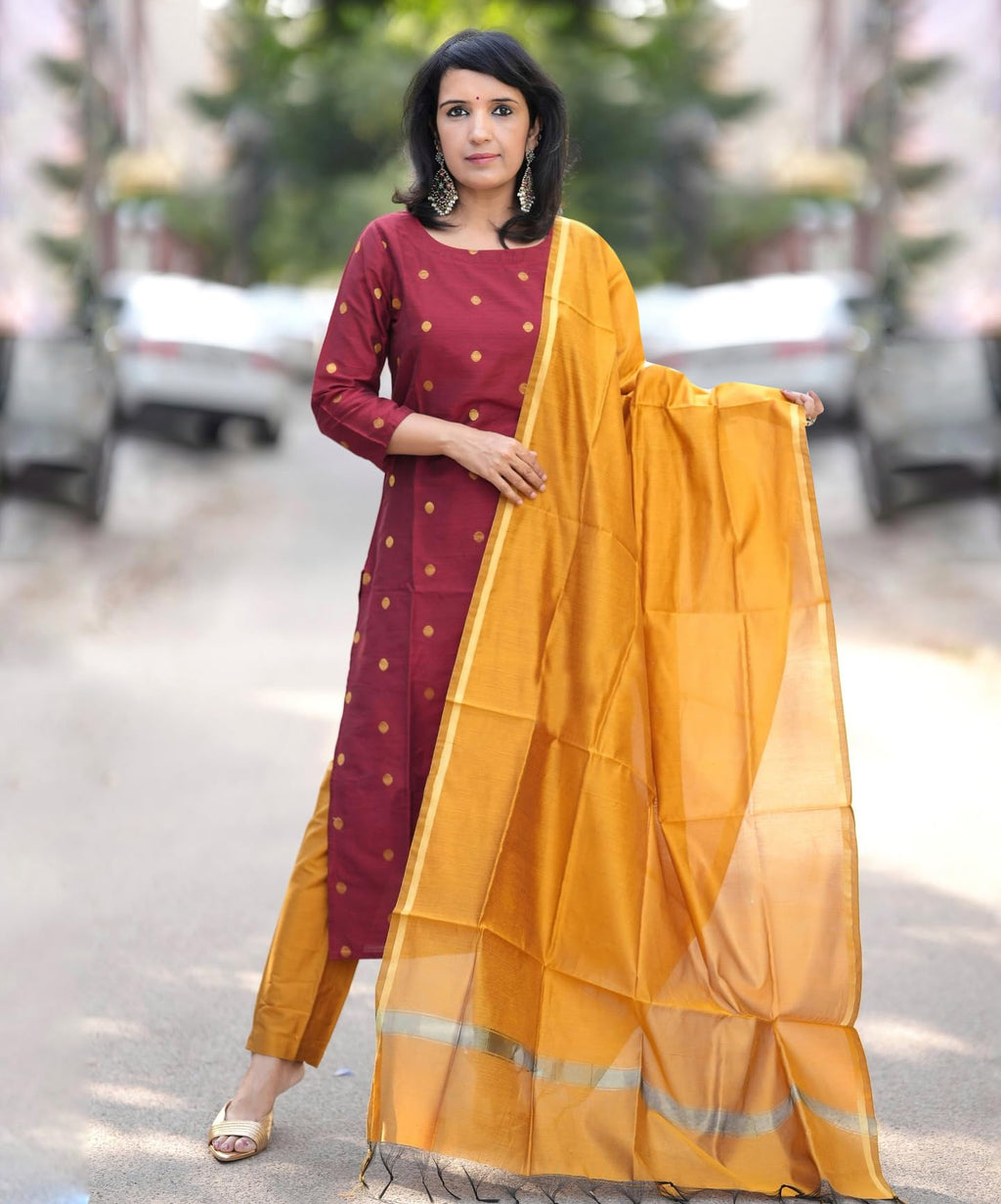 ANNI DESIGNER Womens Rayon Viscose Printed Straight Kurta with Pant & Dupatta (SDF Maroon_M_Maroon_Medium)
