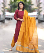 ANNI DESIGNER Womens Rayon Viscose Printed Straight Kurta with Pant & Dupatta (SDF Maroon_M_Maroon_Medium)