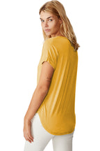 Fabricorn Combo Of Plain Mustard Yellow V-Neck And Dusty Rose Round Neck Up And Down Cotton Tshirt For Women (Mustard Yellow And