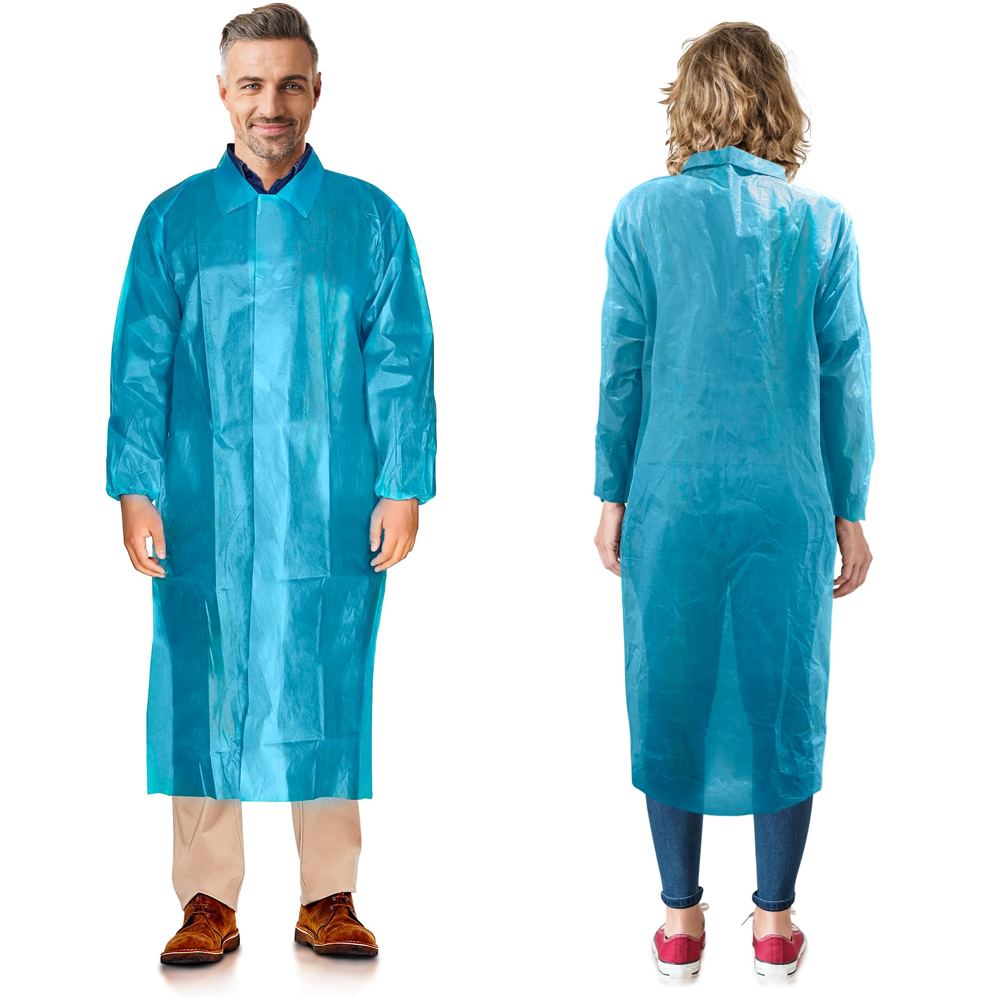 Disposable gowns X-Large Pack of 10 Blue Lab coat Men 40 gsm Polypropylene Polyethylene Surgical gowns with collar Loop Fastener