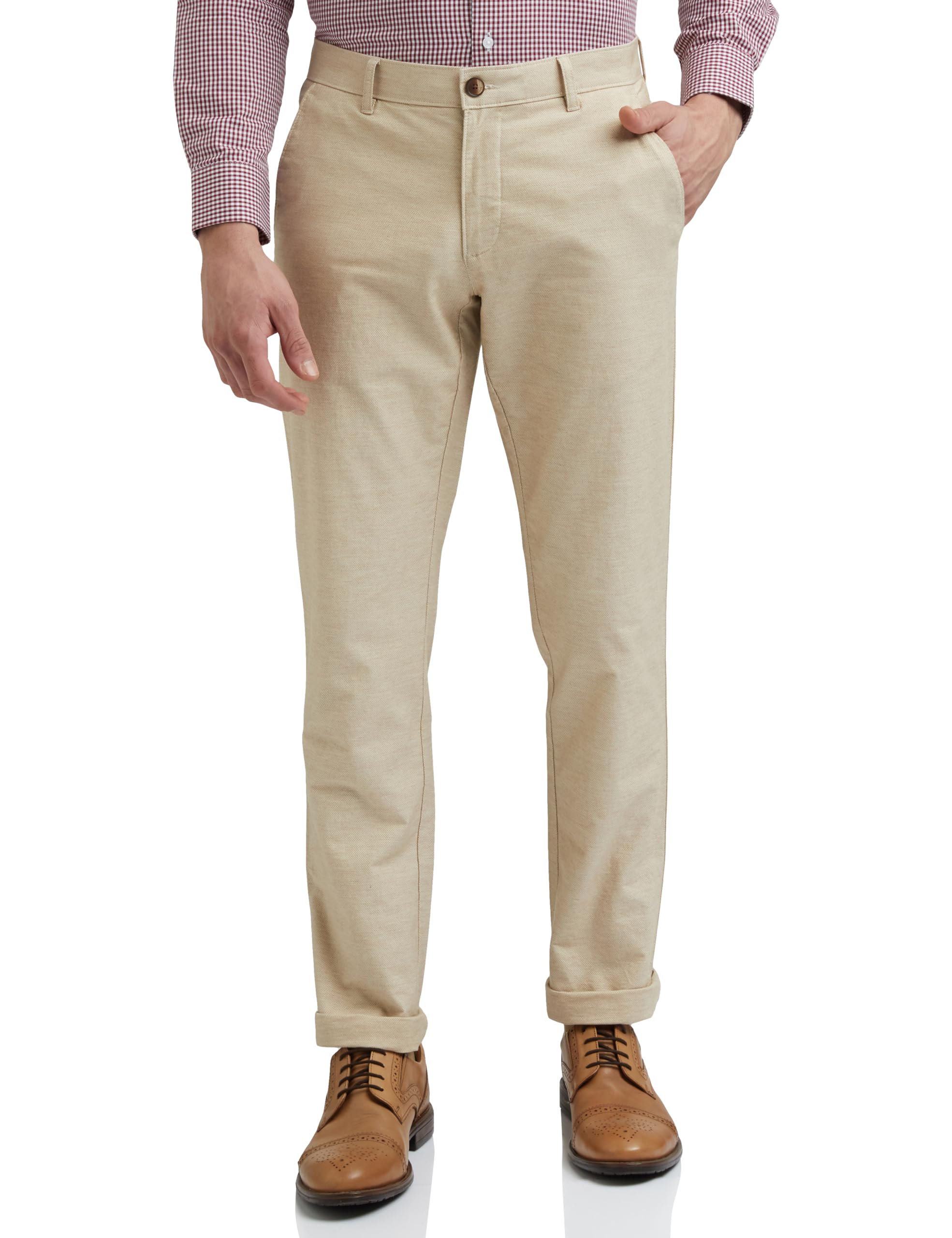 Louis Philippe Men Mid Rise Slim Tapered Trousers (Lytfcslpg15155_Beige, 38)