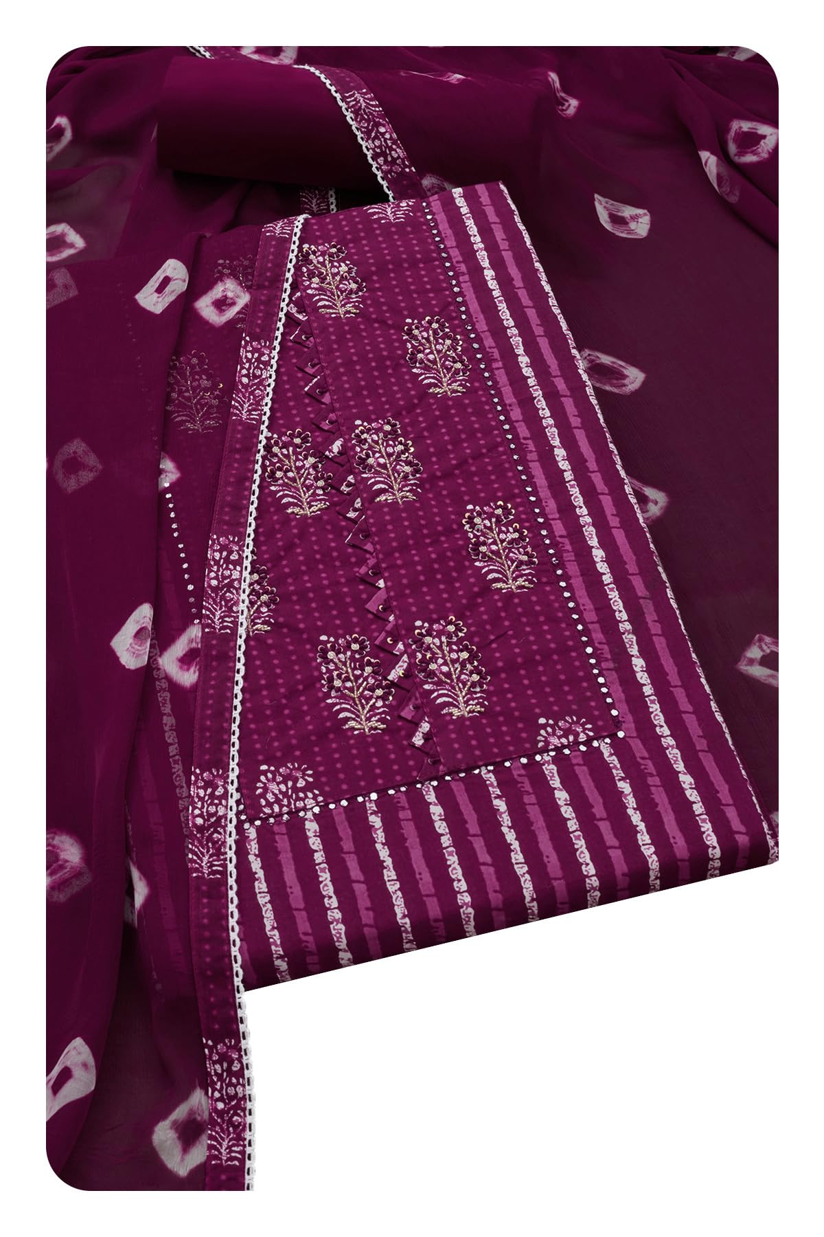Soch Women Cotton Striped Unstitch Dress Material with Cutdana